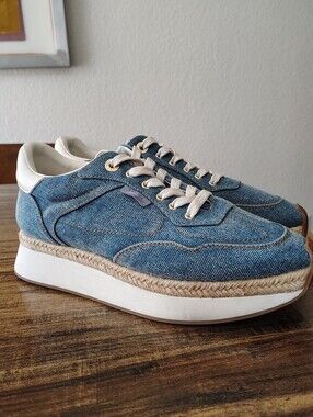 L'AGENCE  Sneaker women's size 8 Ivone Denim Blue Jeans lace up